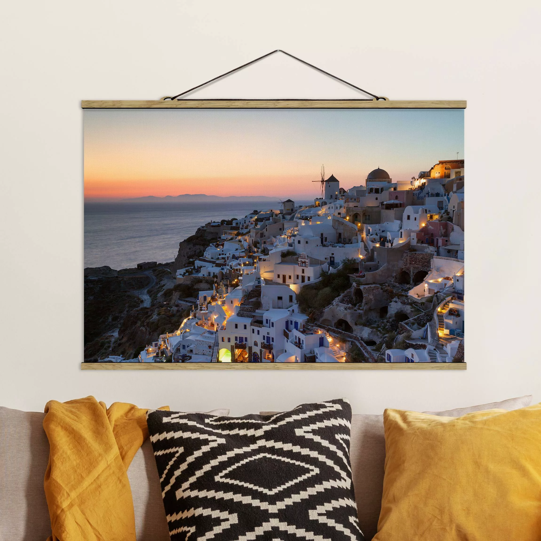 Stoffbild mit Posterleisten Santorini bei Nacht günstig online kaufen