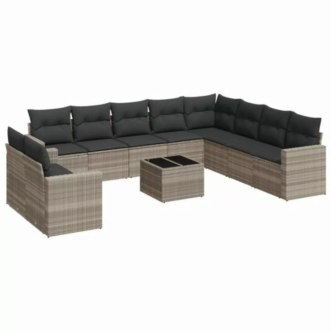 vidaXL Sofaelement 11-tlg. Garten-Sofagarnitur mit Kissen Hellgrau Poly Rat günstig online kaufen