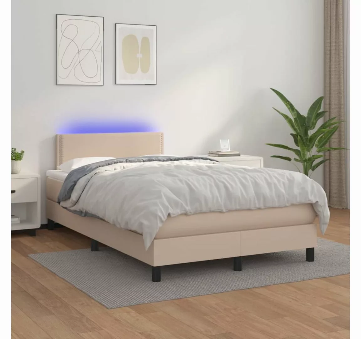 vidaXL Boxspringbett, Boxspringbett mit Matratze & LED Cappuccino-Braun 120 günstig online kaufen