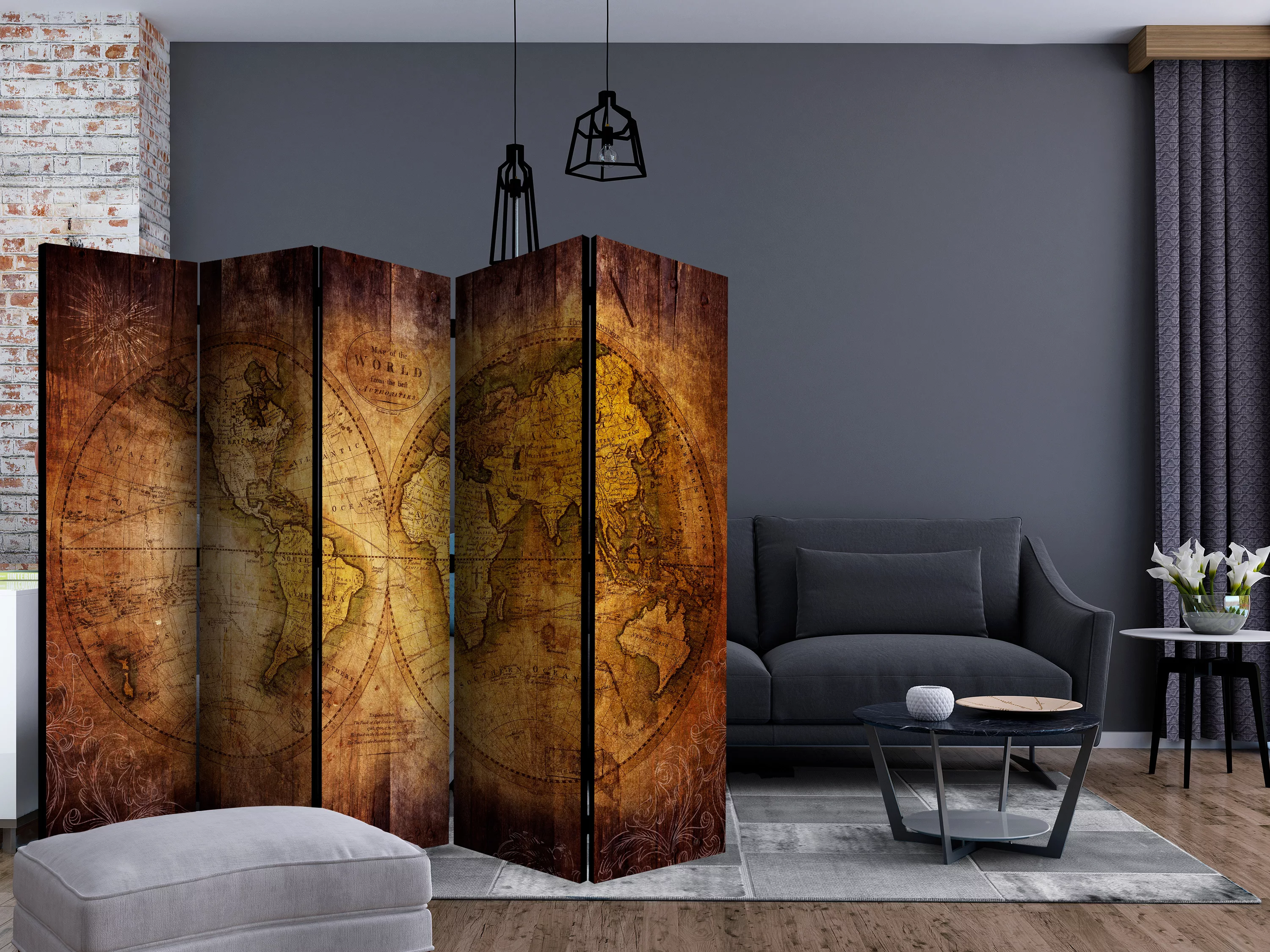 5-teiliges Paravent - World On Old Map Ii [room Dividers] günstig online kaufen