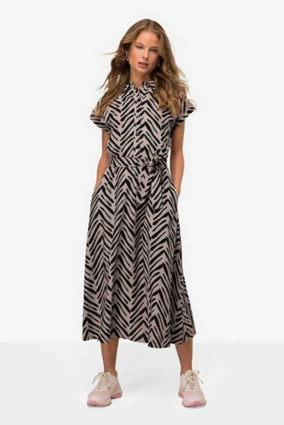 Laurasøn Sommerkleid Leinenmix-Kleid Zebra-Stil Print Hemdkragen günstig online kaufen
