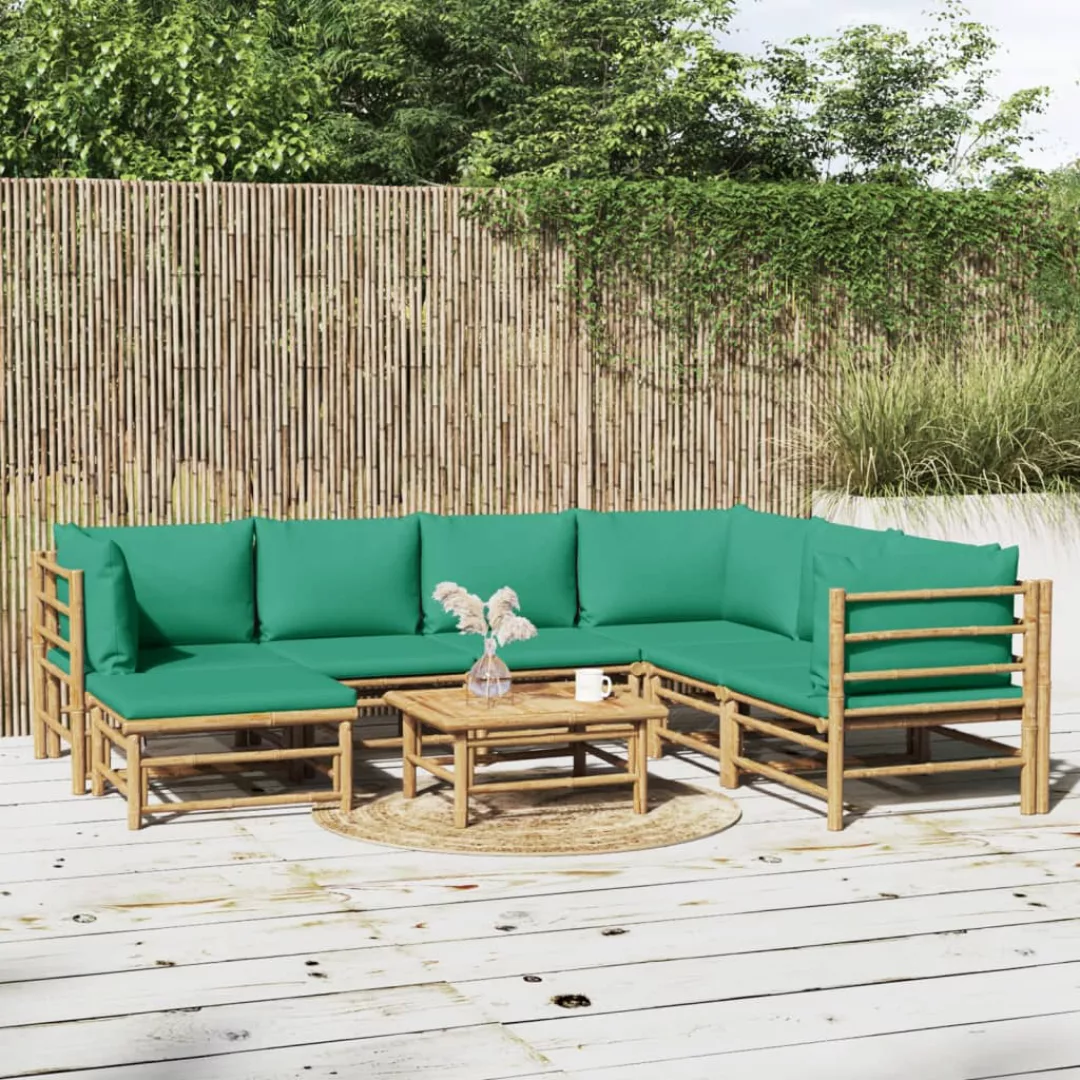 Vidaxl 8-tlg. Garten-lounge-set Mit Grünen Kissen Bambus günstig online kaufen