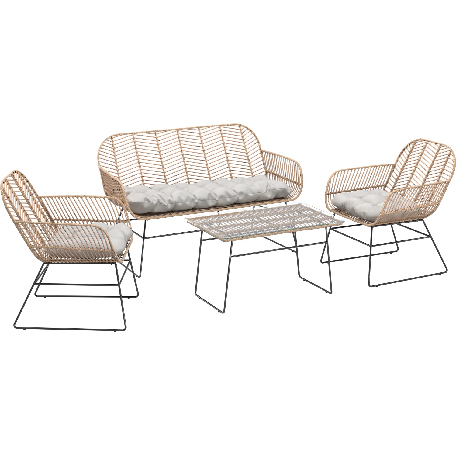 Lounge-Set Udima mit Tisch 4-teilig aus Rattan Natur günstig online kaufen