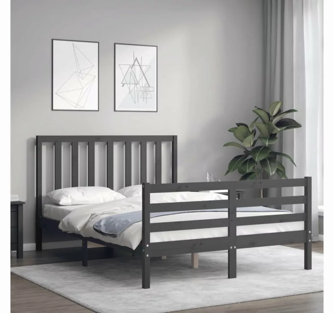 vidaXL Bett Massivholzbett mit Kopfteil Grau 140x190 cm günstig online kaufen