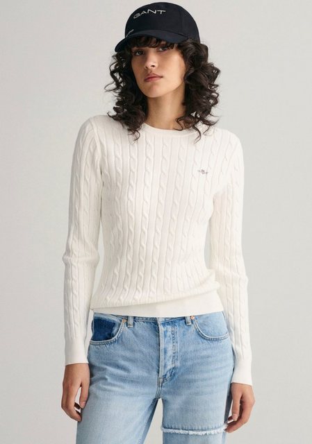 Gant Strickpullover STRETCH COTTON CABLE C-NECK mit Logostickerei auf der B günstig online kaufen