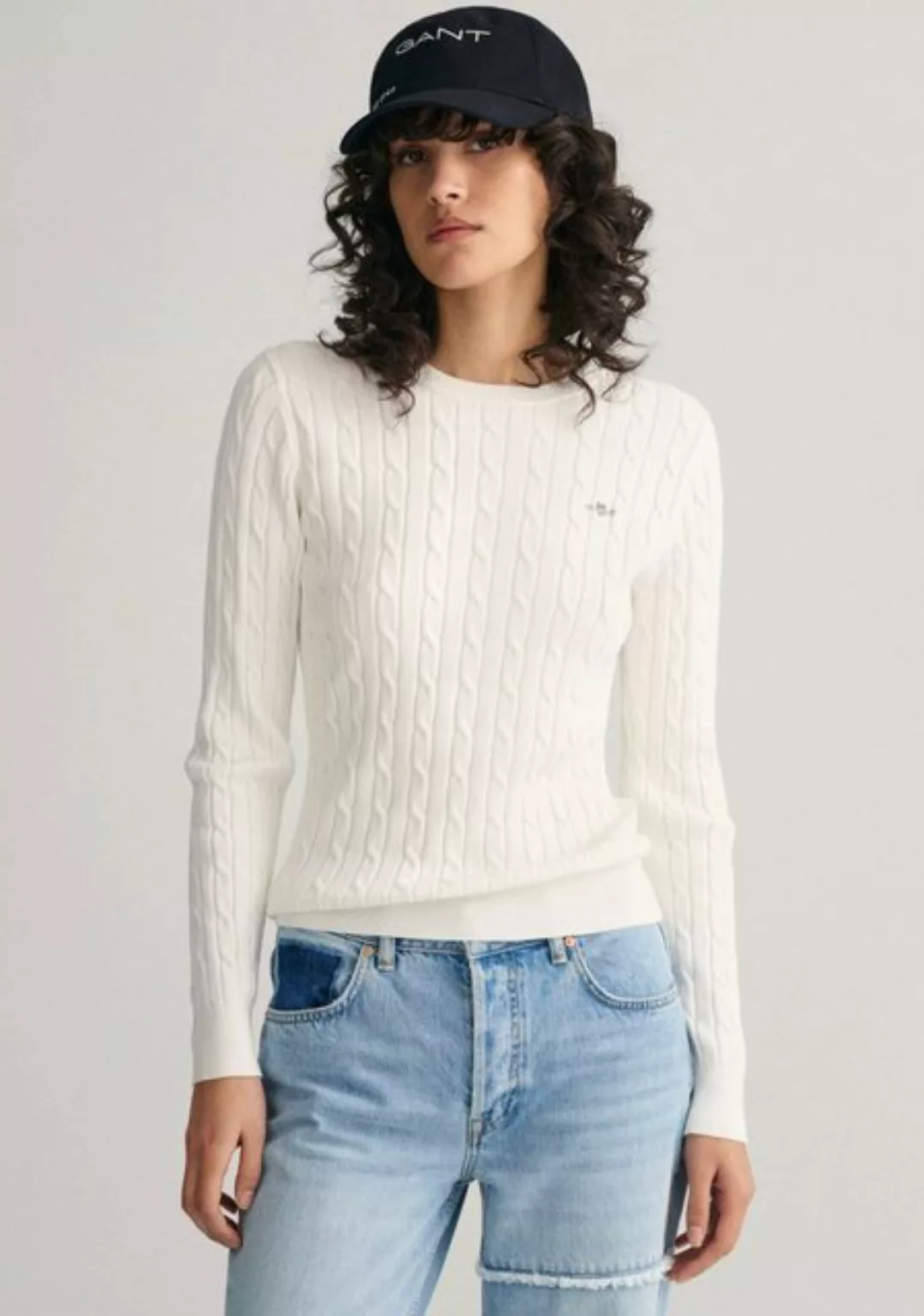 Gant Strickpullover "STRETCH COTTON CABLE C-NECK", mit Logostickerei auf de günstig online kaufen