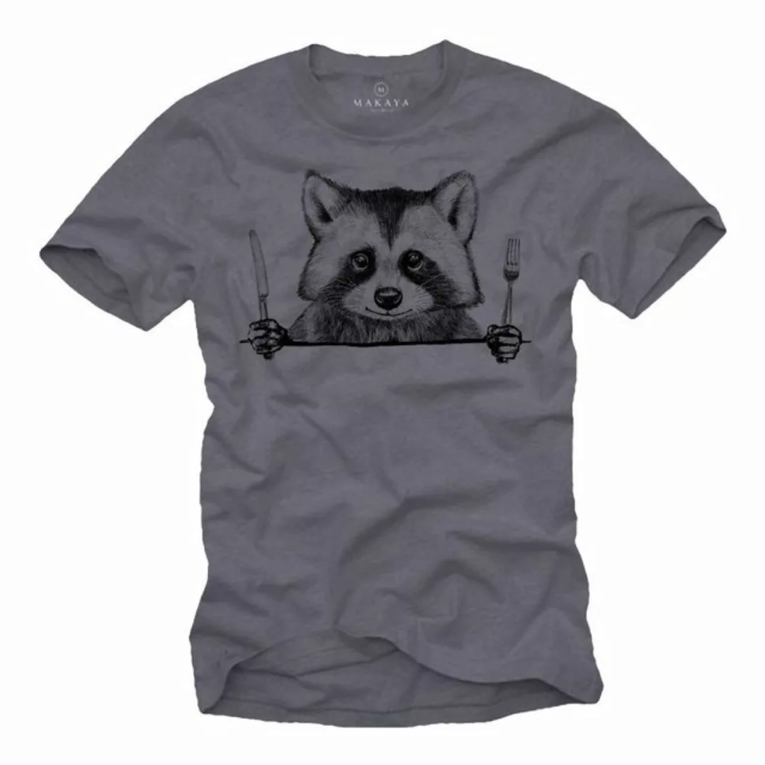 MAKAYA Print-Shirt Coole Tiermotive Waschbär Raccoon Essen Lustige Tiere Au günstig online kaufen