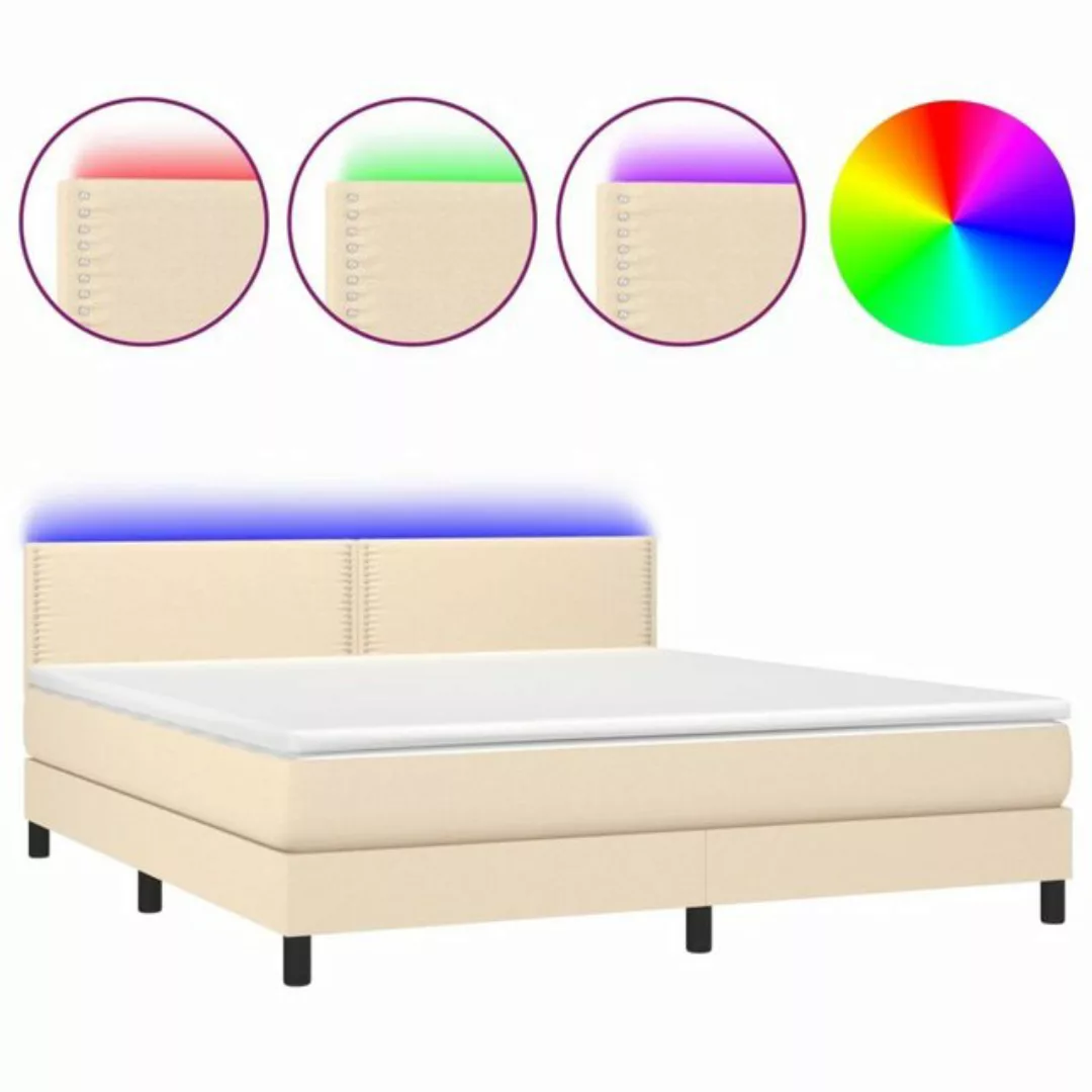 vidaXL Boxspringbett Boxspringbett mit Matratze LED Creme 160x200 cm Stoff günstig online kaufen