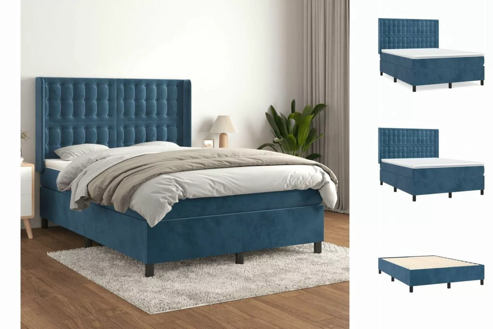 vidaXL Boxspringbett Boxspringbett mit Matratze Dunkelblau 140x200 cm Samt günstig online kaufen