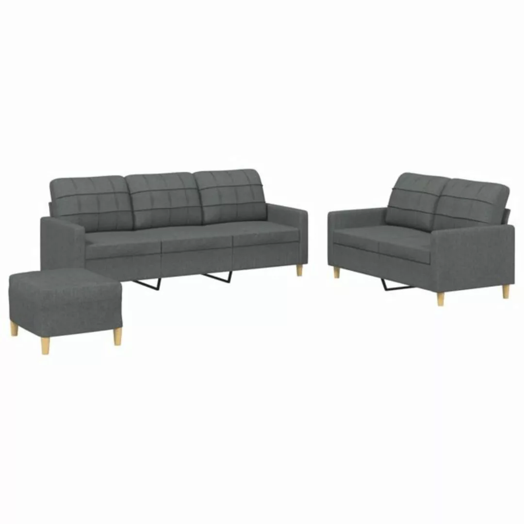 vidaXL Sofa 3-tlg. Sofagarnitur mit Kissen Dunkelgrau Stoff günstig online kaufen