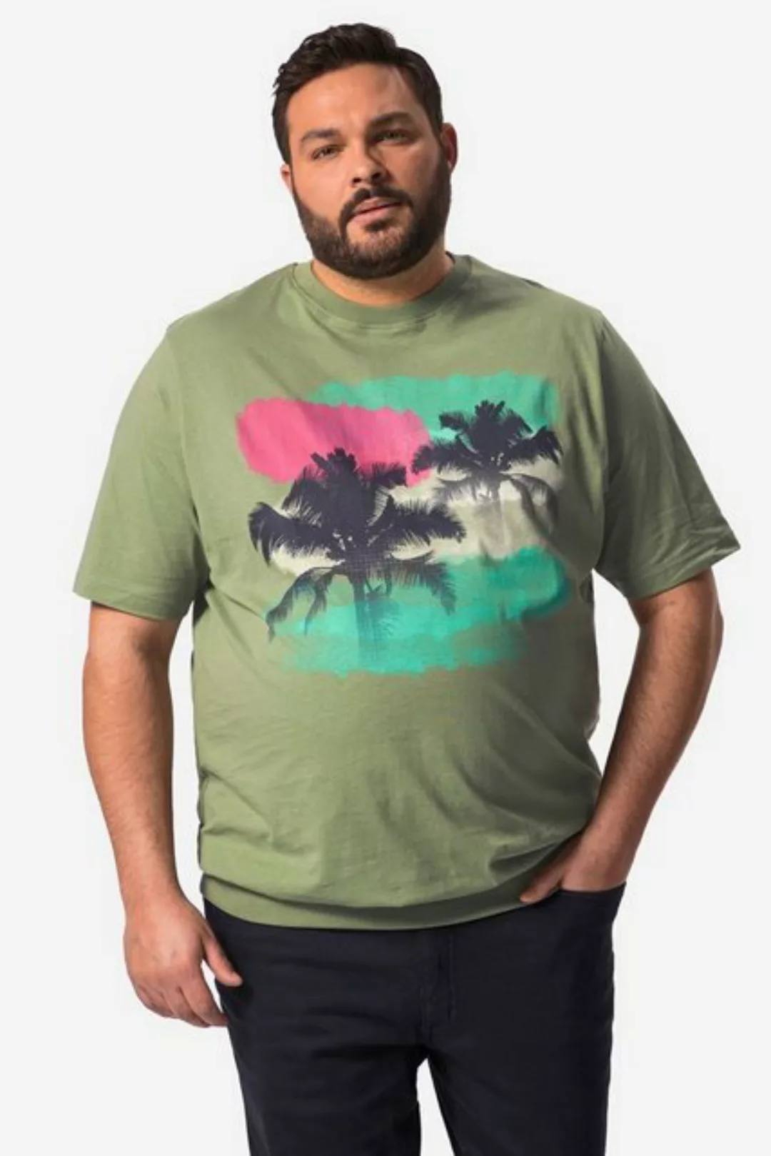 Men Plus T-Shirt Men+ T-Shirt Bauchfit Halbarm großer Print günstig online kaufen