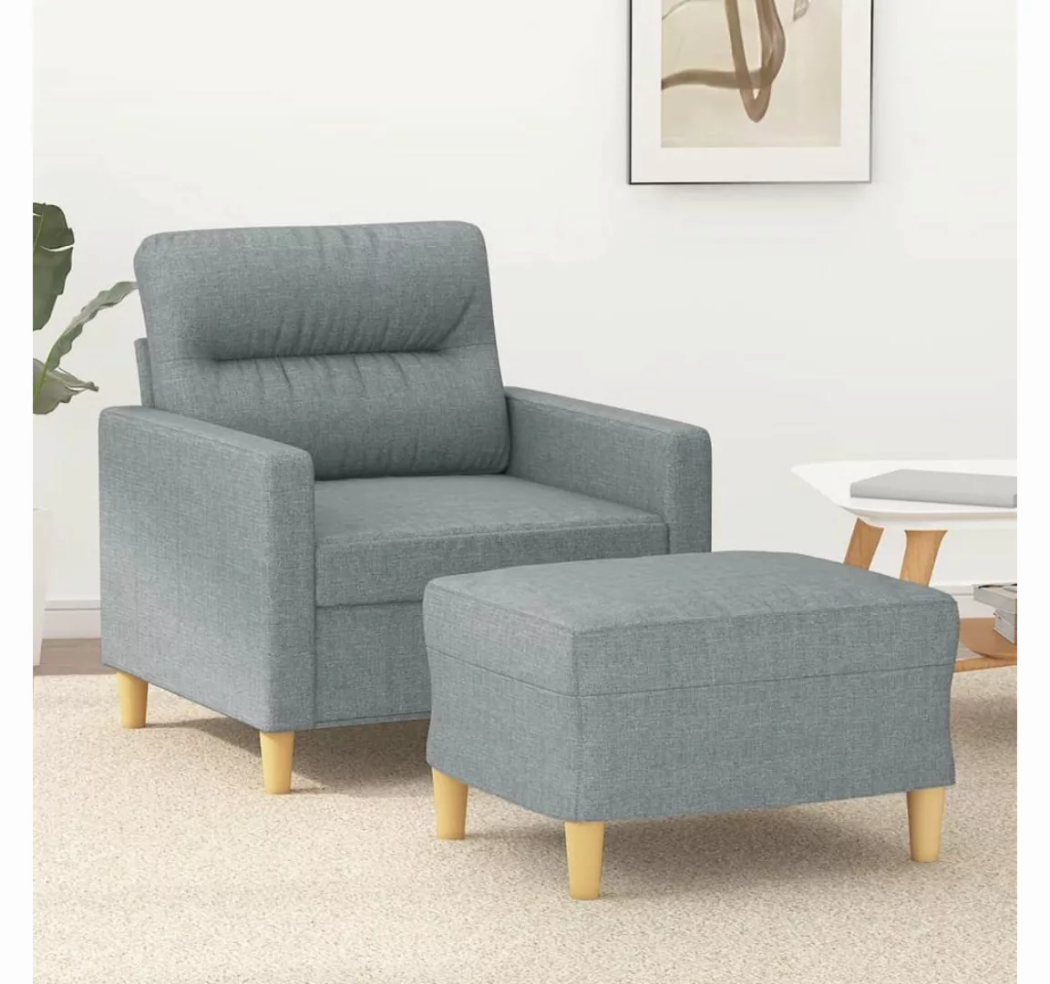 vidaXL Sofa Sessel mit Hocker 60 cm Stoff, Hellgrau günstig online kaufen