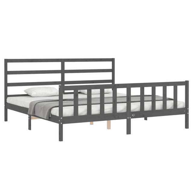 vidaXL Bett Massivholzbett mit Kopfteil Grau 200x200 cm günstig online kaufen