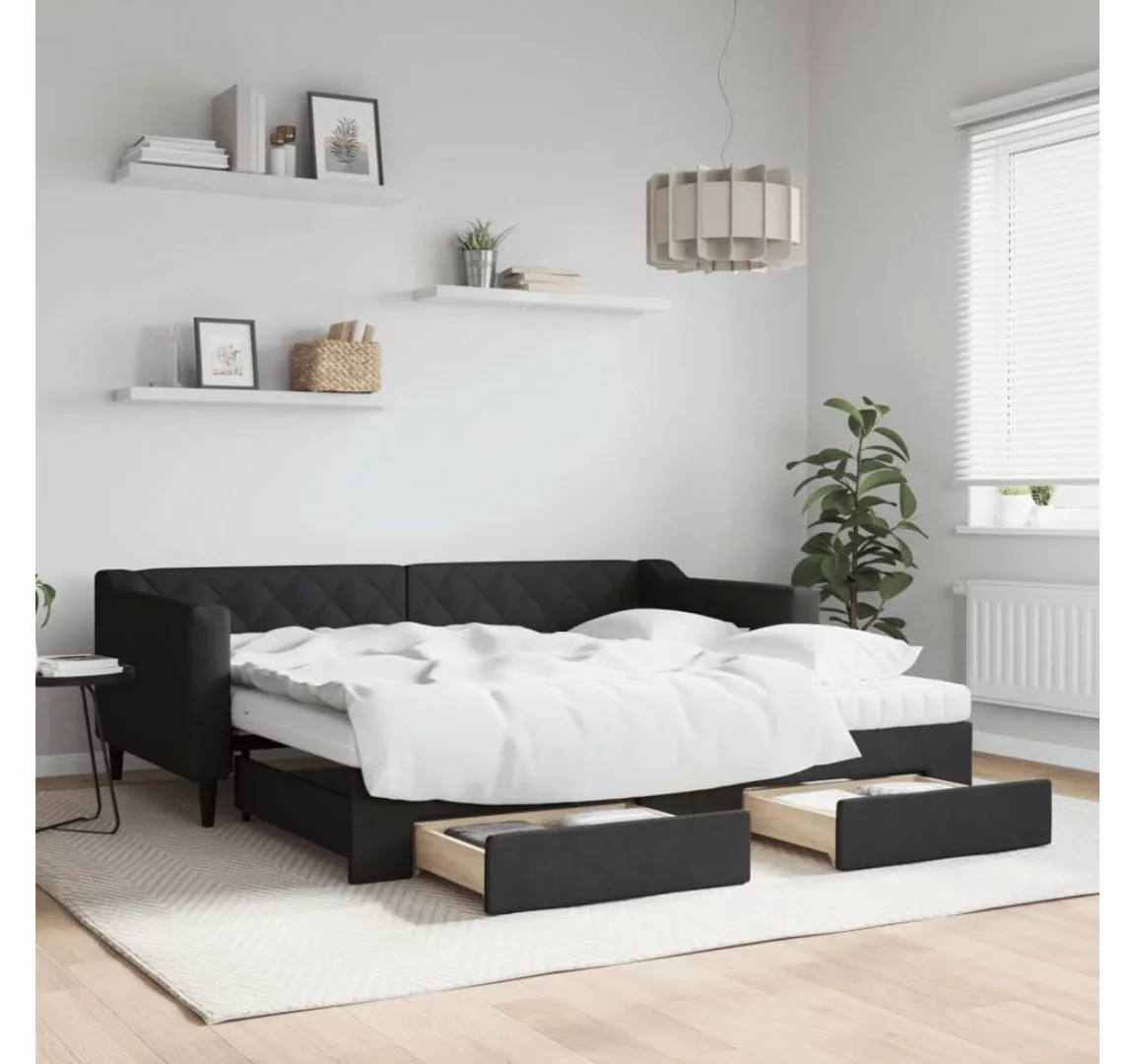 vidaXL Gästebett Gästebett Tagesbett Ausziehbar mit Schubladen Schwarz 90x1 günstig online kaufen