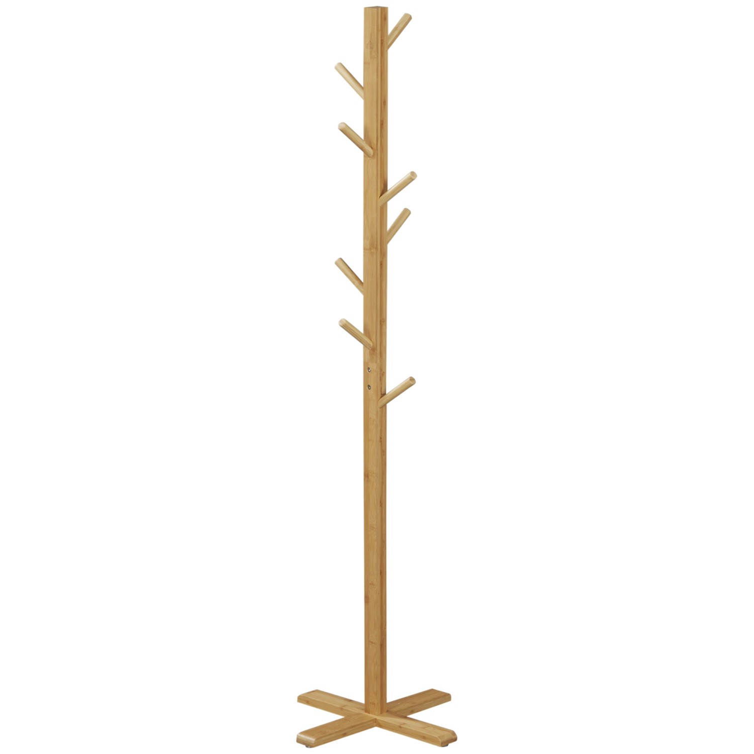 HOMCOM Garderobenständer aus Bambus mit 8 Haken 49,5 x 49,5 x 178 cm Natur günstig online kaufen