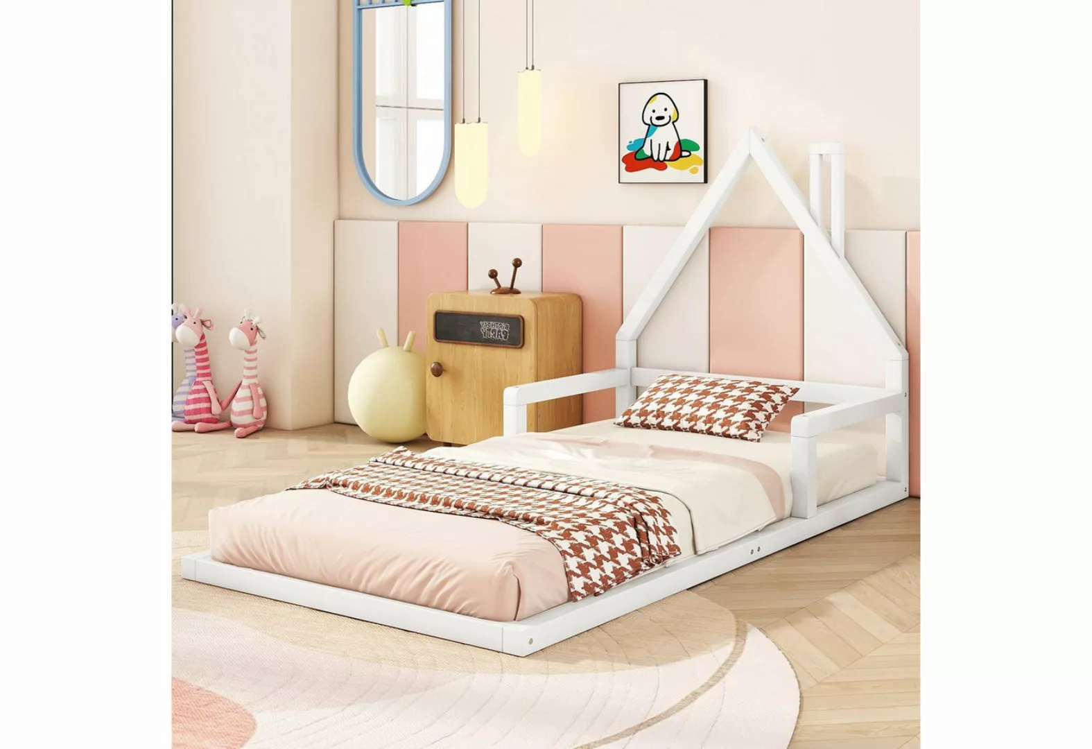 MODFU Kinderbett Hausbett Flachbett Holzbett (Hausform, Kiefer massiv, einf günstig online kaufen