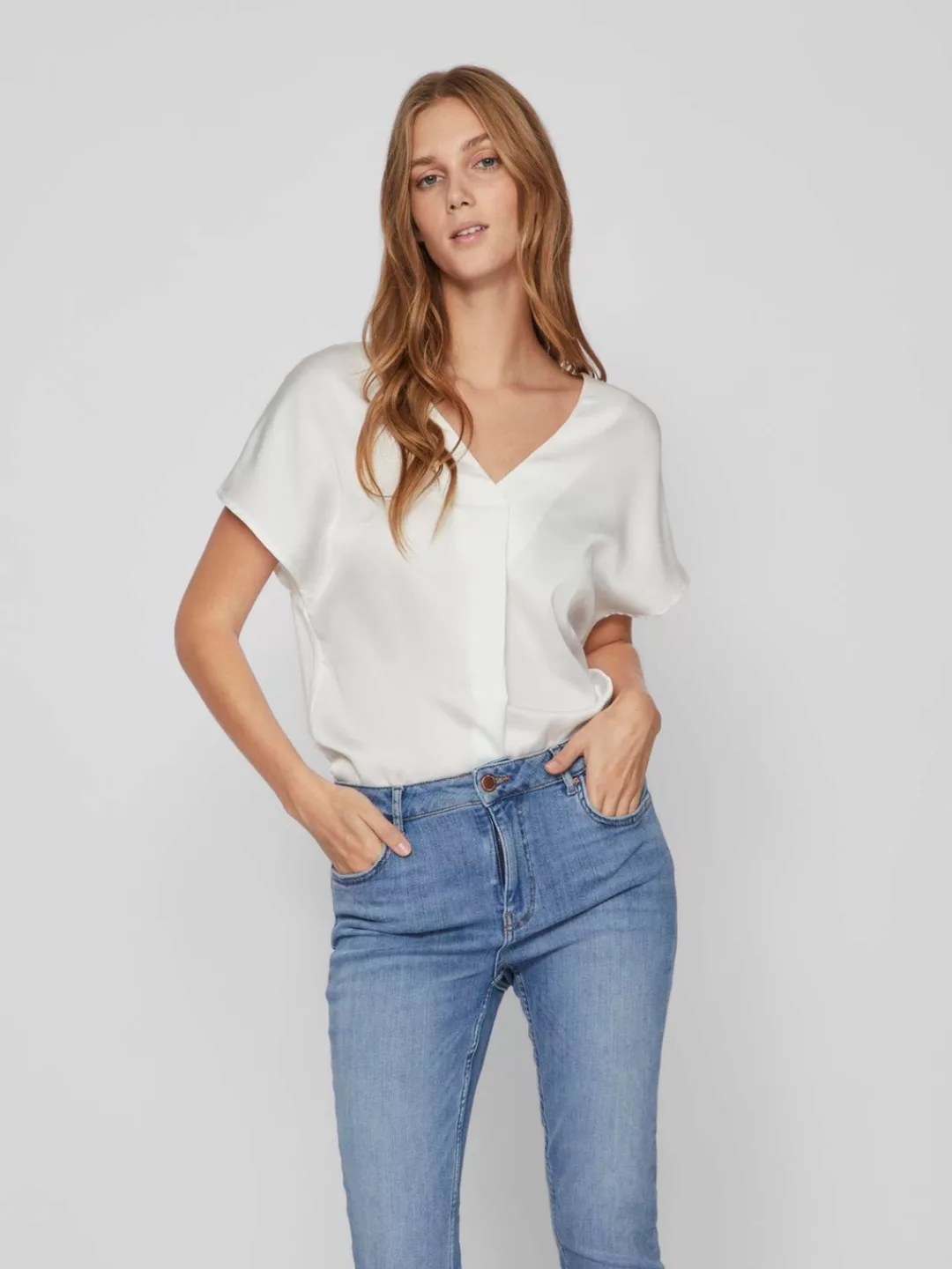 Vila Blusenshirt Satin Blusen Shirt Top Glänzendes Kurzarm Oberteil 7126 in günstig online kaufen