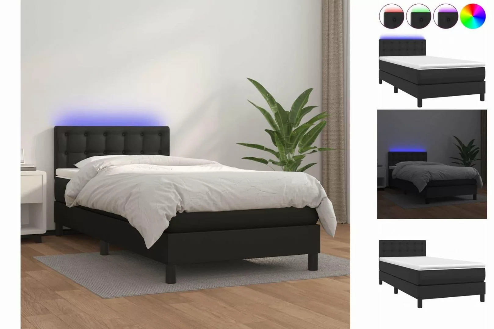 vidaXL Bettgestell Boxspringbett mit Matratze LED Schwarz 80x200 cm Kunstle günstig online kaufen