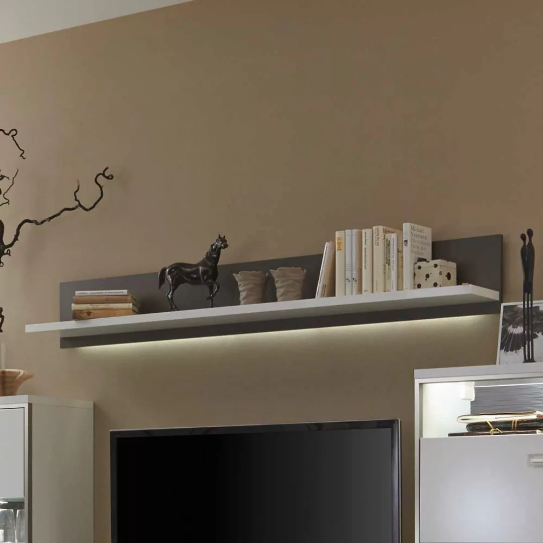 Wohnzimmer Wandboard mit LED Beleuchtung Weiß Anthrazit günstig online kaufen