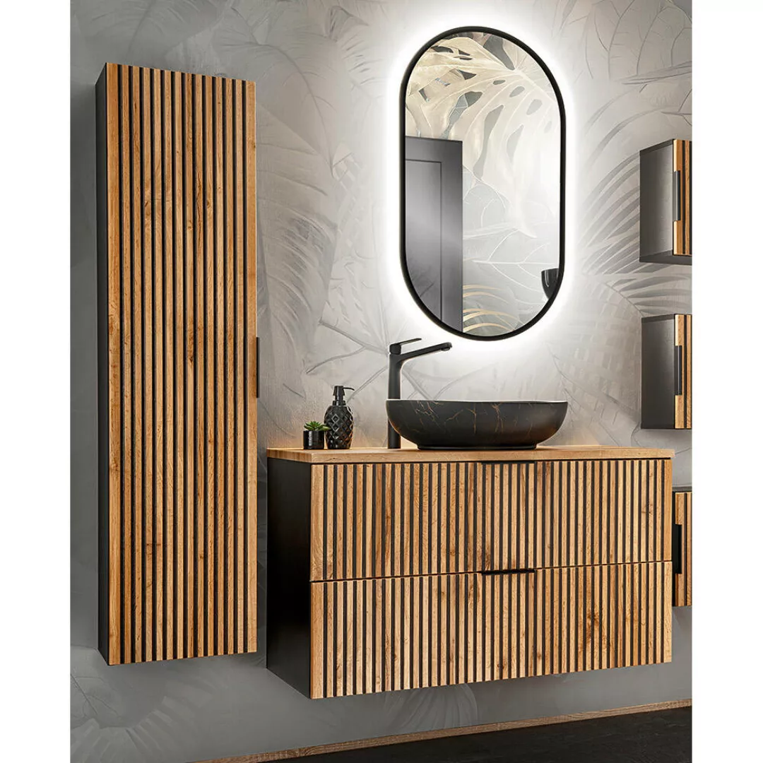 Badezimmer Set mit Waschtisch 100 cm, Aufsatzwaschbecken XANTEN-56 in anthr günstig online kaufen