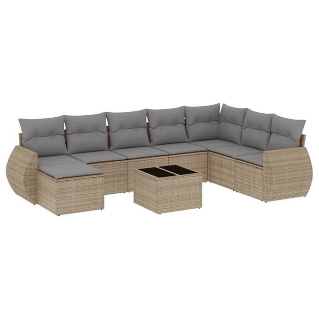 vidaXL Sofaelement 9-tlg. Garten-Sofagarnitur mit Kissen Beige Poly Rattan günstig online kaufen