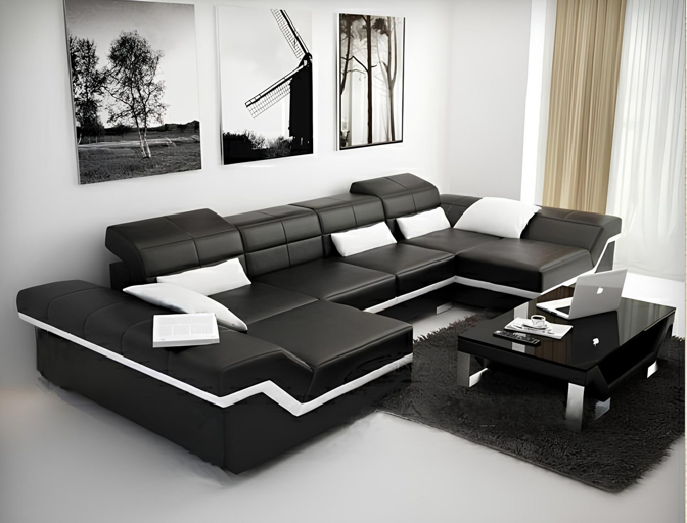 Xlmoebel Ecksofa Neues Ecksofa mit USB-Anschluss in XXL-Größe aus Leder - G günstig online kaufen