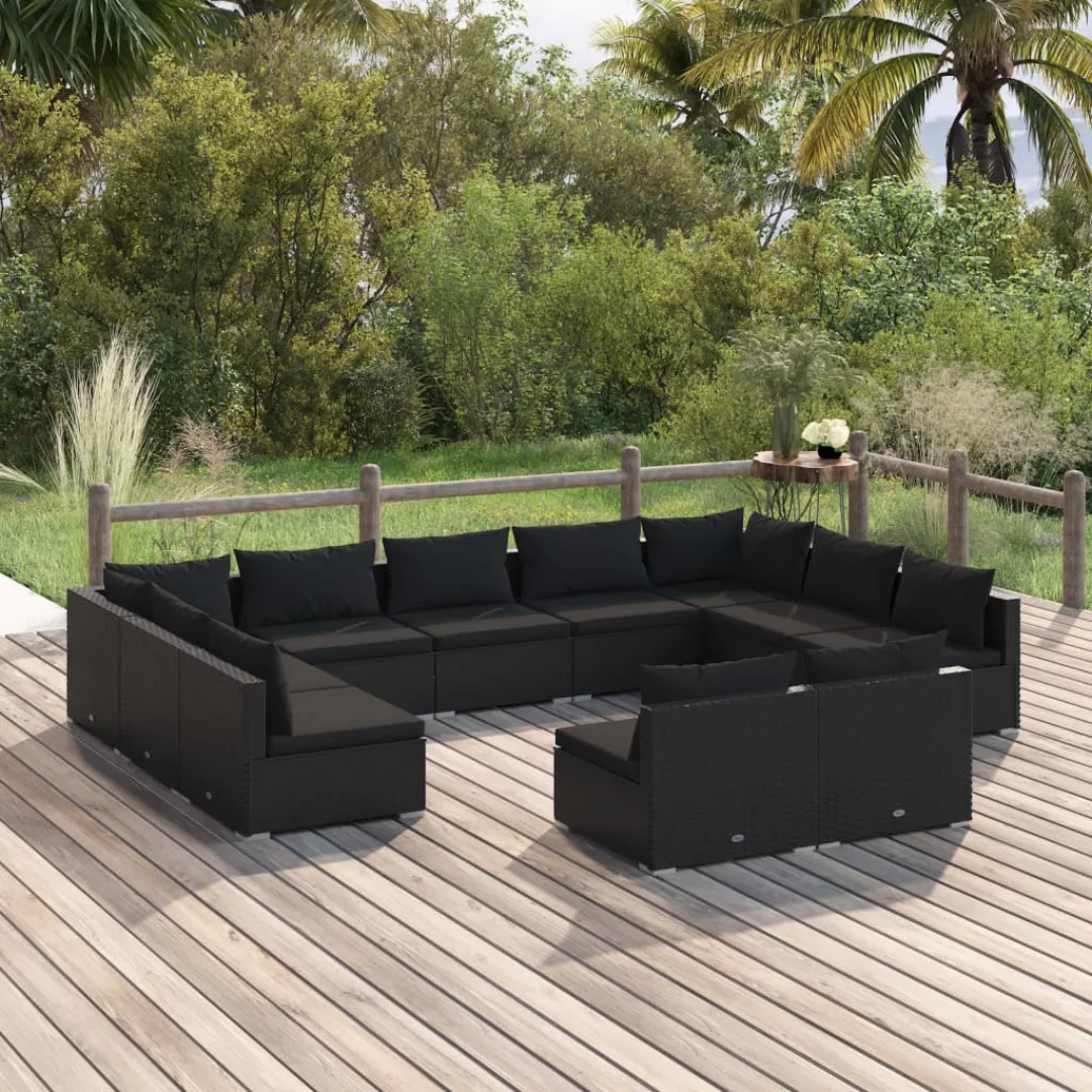 Vidaxl 11-tlg. Garten-lounge-set Mit Kissen Schwarz Poly Rattan günstig online kaufen