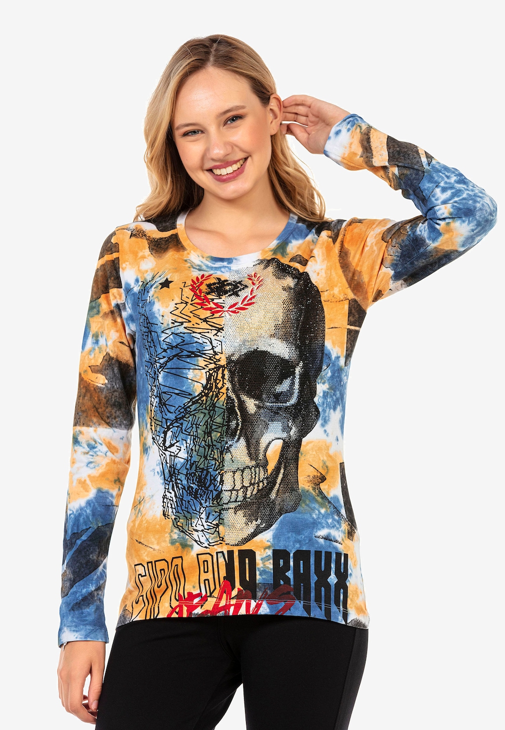 Cipo & Baxx Langarmshirt, mit großem Totenkopf-Print günstig online kaufen