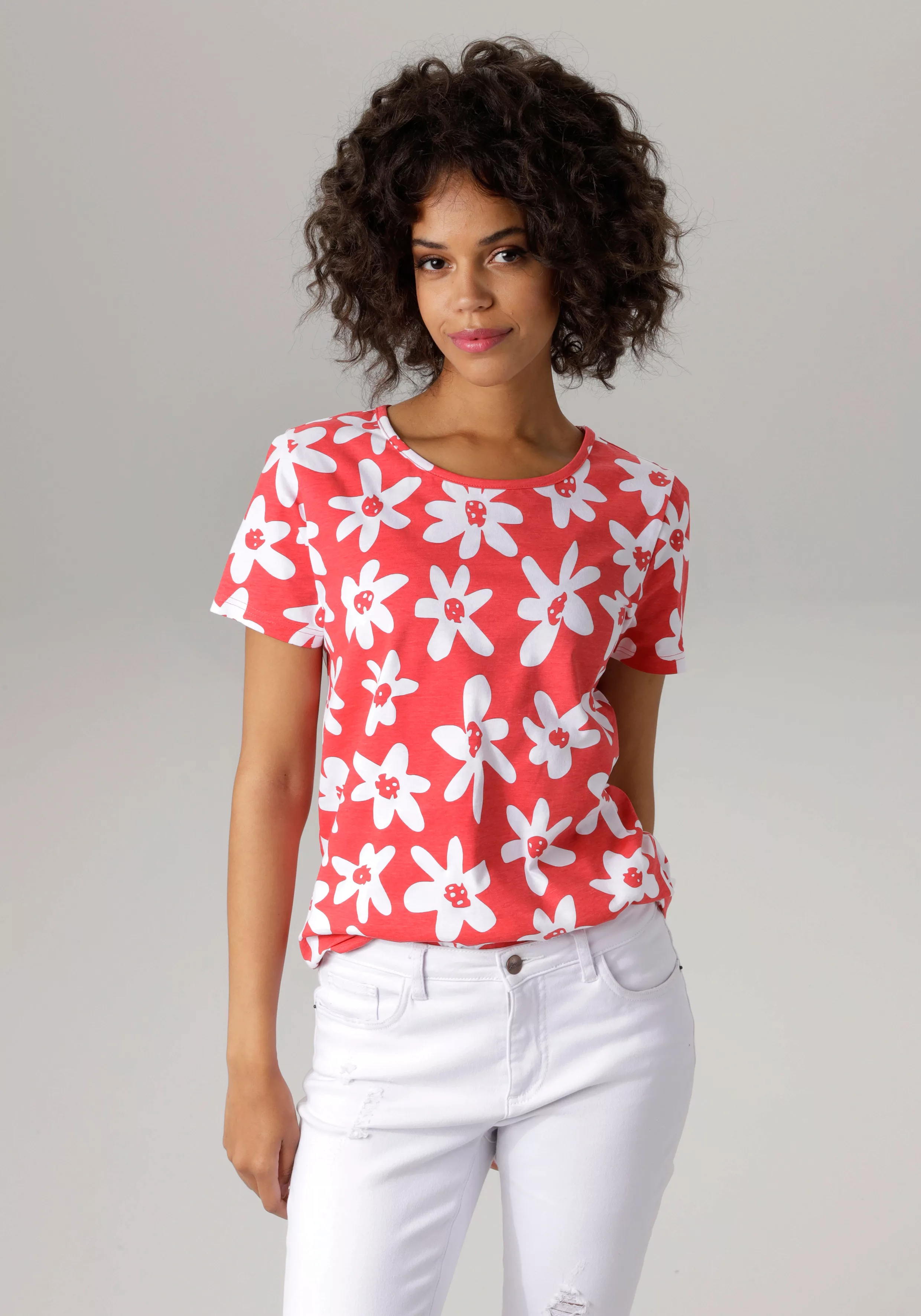 Aniston CASUAL T-Shirt, allover mit bunten Blüten bedruckt günstig online kaufen