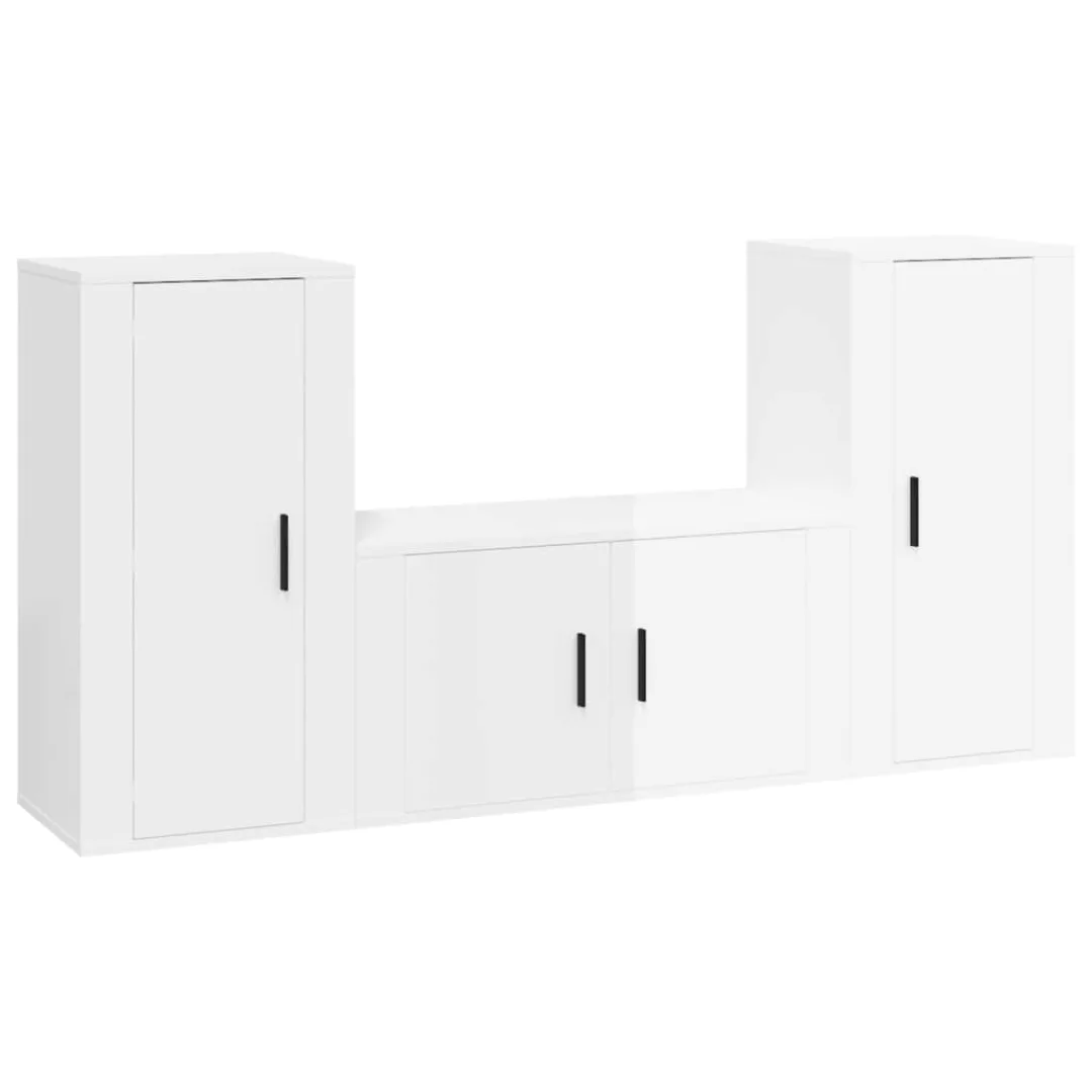 Vidaxl 3-tlg. Tv-schrank-set Hochglanz-weiß Holzwerkstoff günstig online kaufen