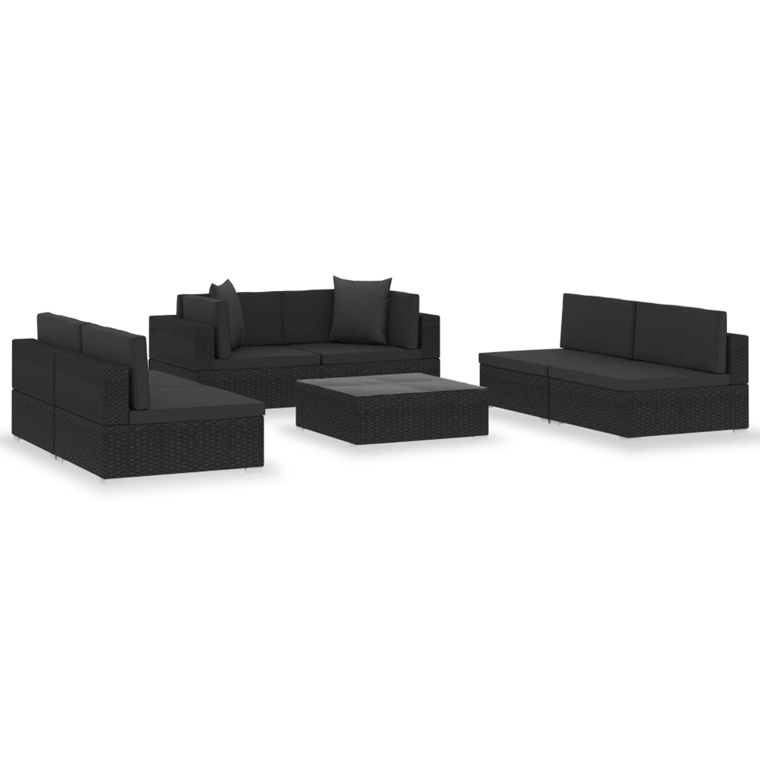 7-tlg. Garten-lounge-set Schwarz Mit Auflagen Poly Rattan günstig online kaufen