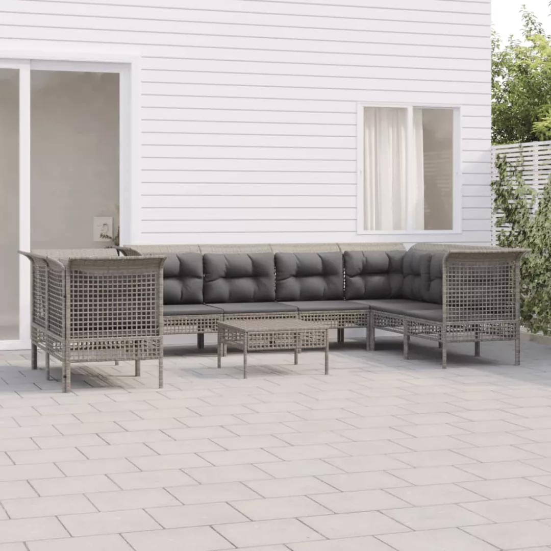 Vidaxl 9-tlg. Garten-lounge-set Mit Kissen Grau Poly Rattan günstig online kaufen