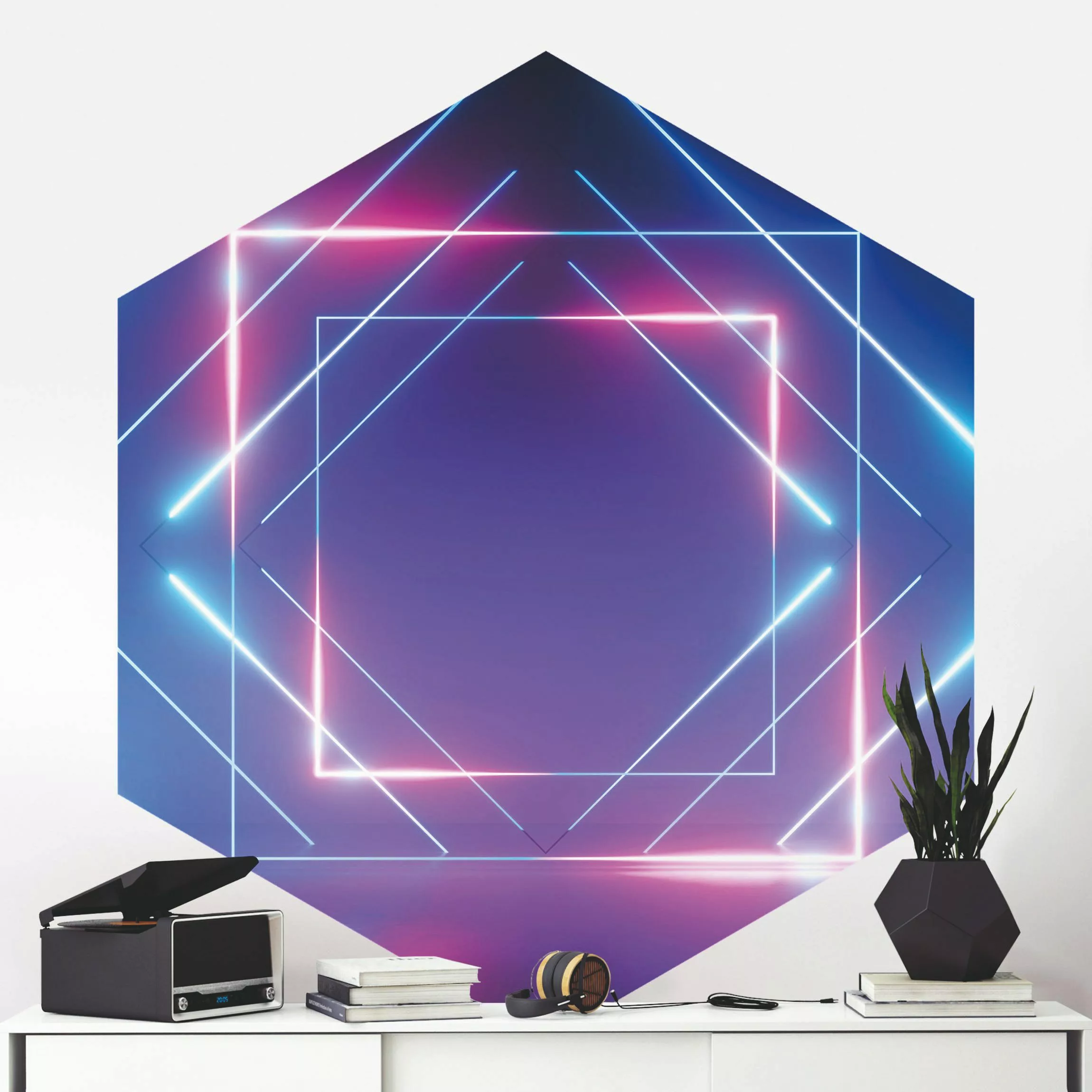 Hexagon Mustertapete selbstklebend Geometrisches Neonlicht günstig online kaufen