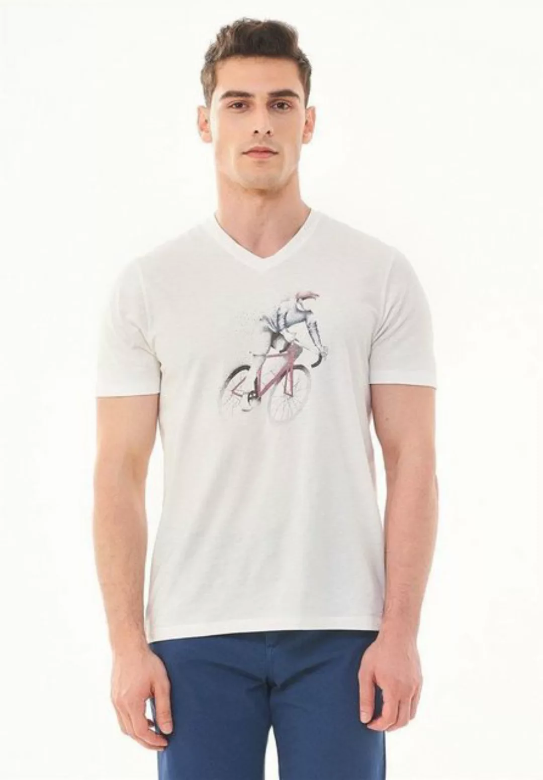 ORGANICATION T-Shirt Men's Printed V-neck T-shirt in Off White günstig online kaufen