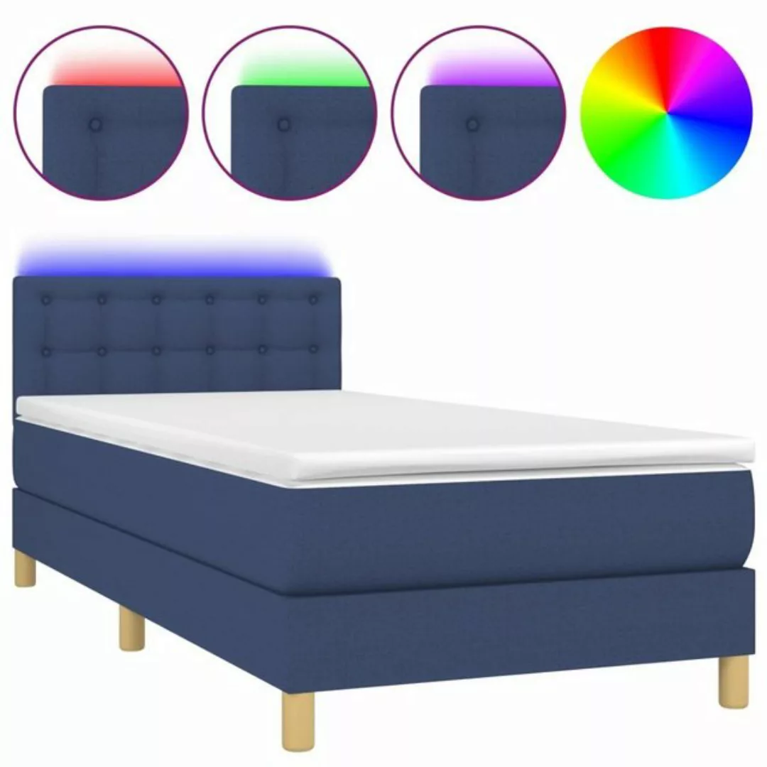 vidaXL Bettgestell Boxspringbett mit Matratze LED Blau 90x200 cm Stoff Bett günstig online kaufen