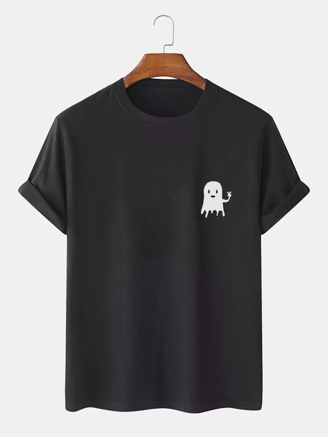 Herren 100% Baumwolle Halloween Cartoon Ghost Print Lässige Kurzarm-T-Shirt günstig online kaufen