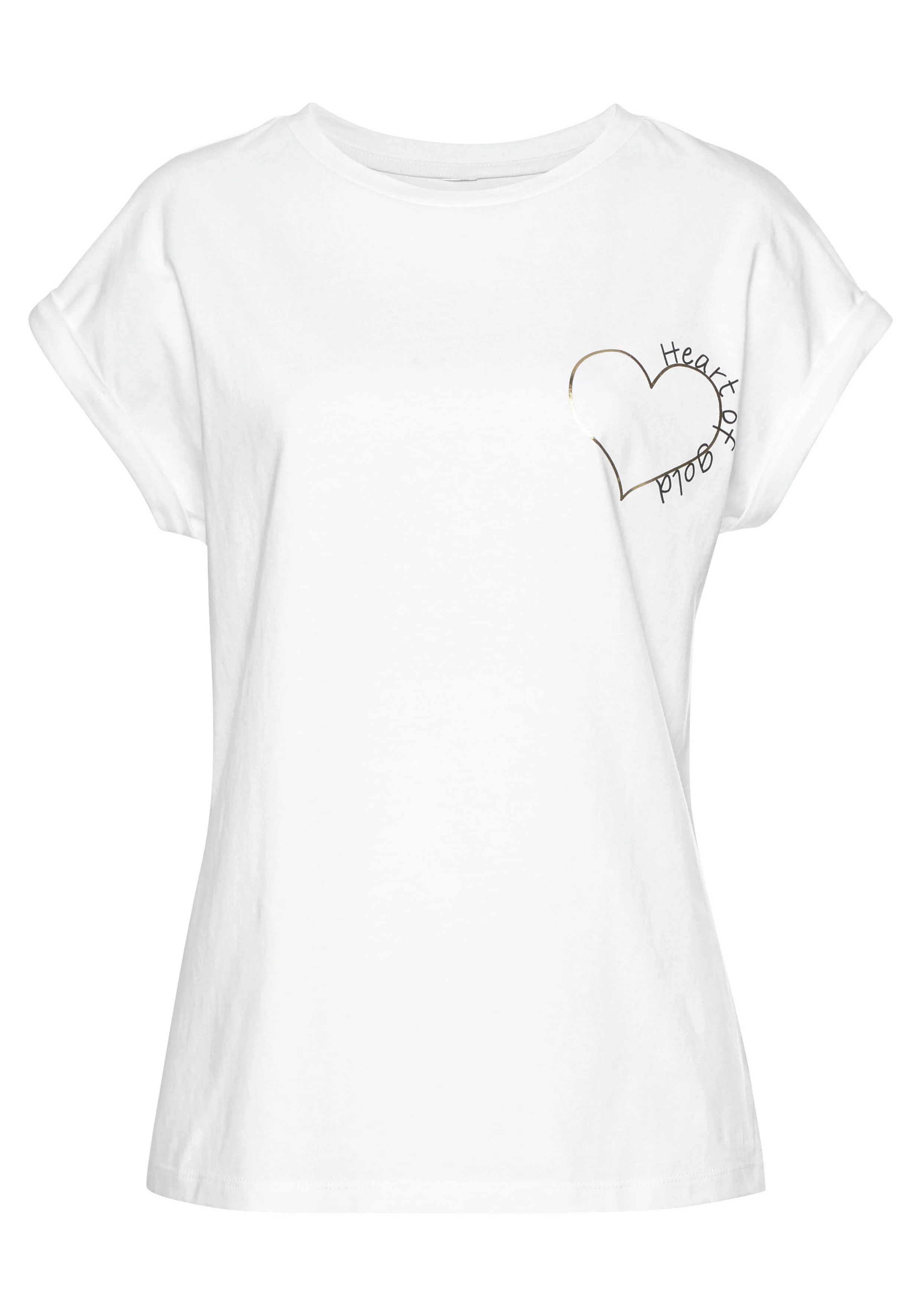 LASCANA T-Shirt mit glänzendem Print, Kurzarmshirt aus Baumwolle günstig online kaufen