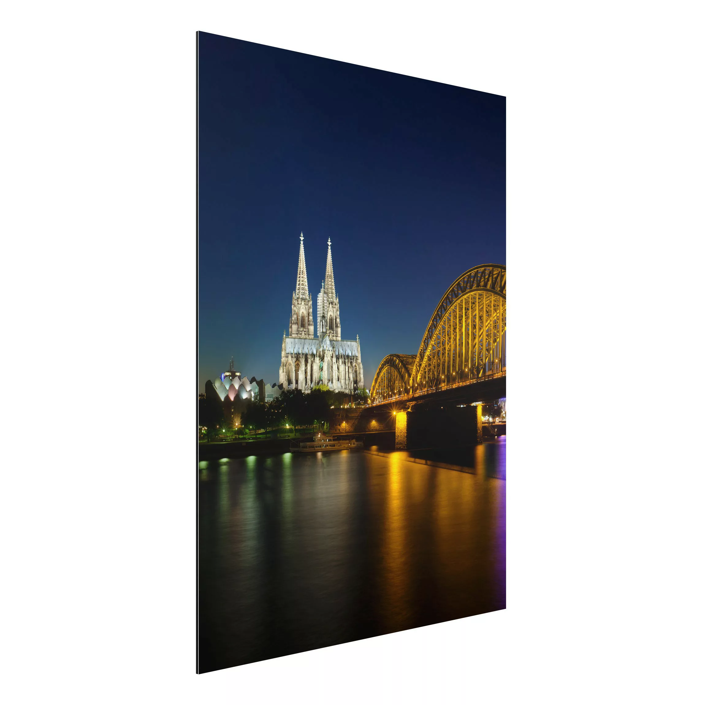Alu-Dibond Bild Architekur & Skyline - Hochformat 3:4 Köln bei Nacht günstig online kaufen