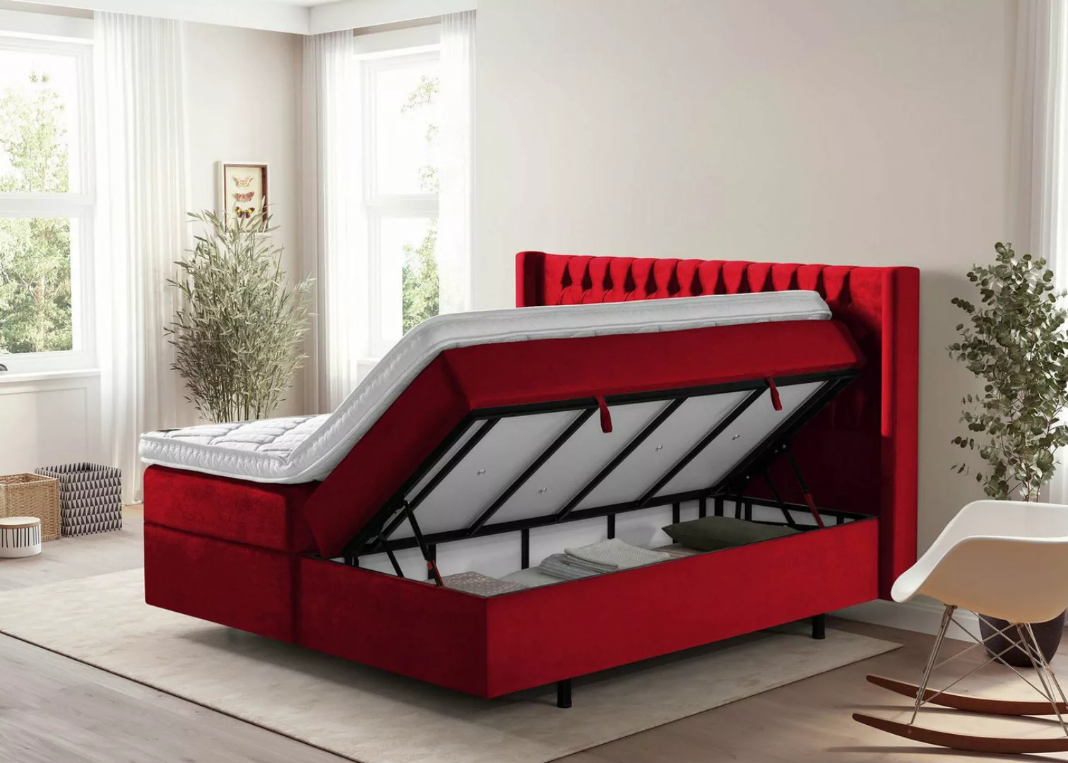 BettCo Stauraumbett Boxspringbett mit Bettkasten Florida (in Rot Samt, 180 günstig online kaufen