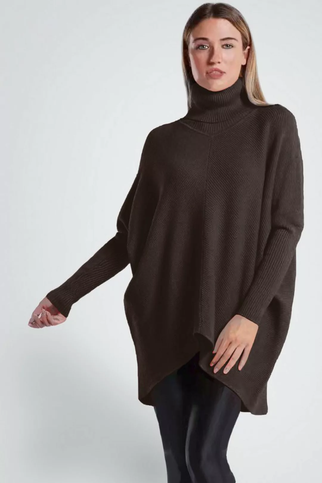 PEKIVESSA Longpullover Oversized langer Rollkragenpullover Damen Fledermaus günstig online kaufen