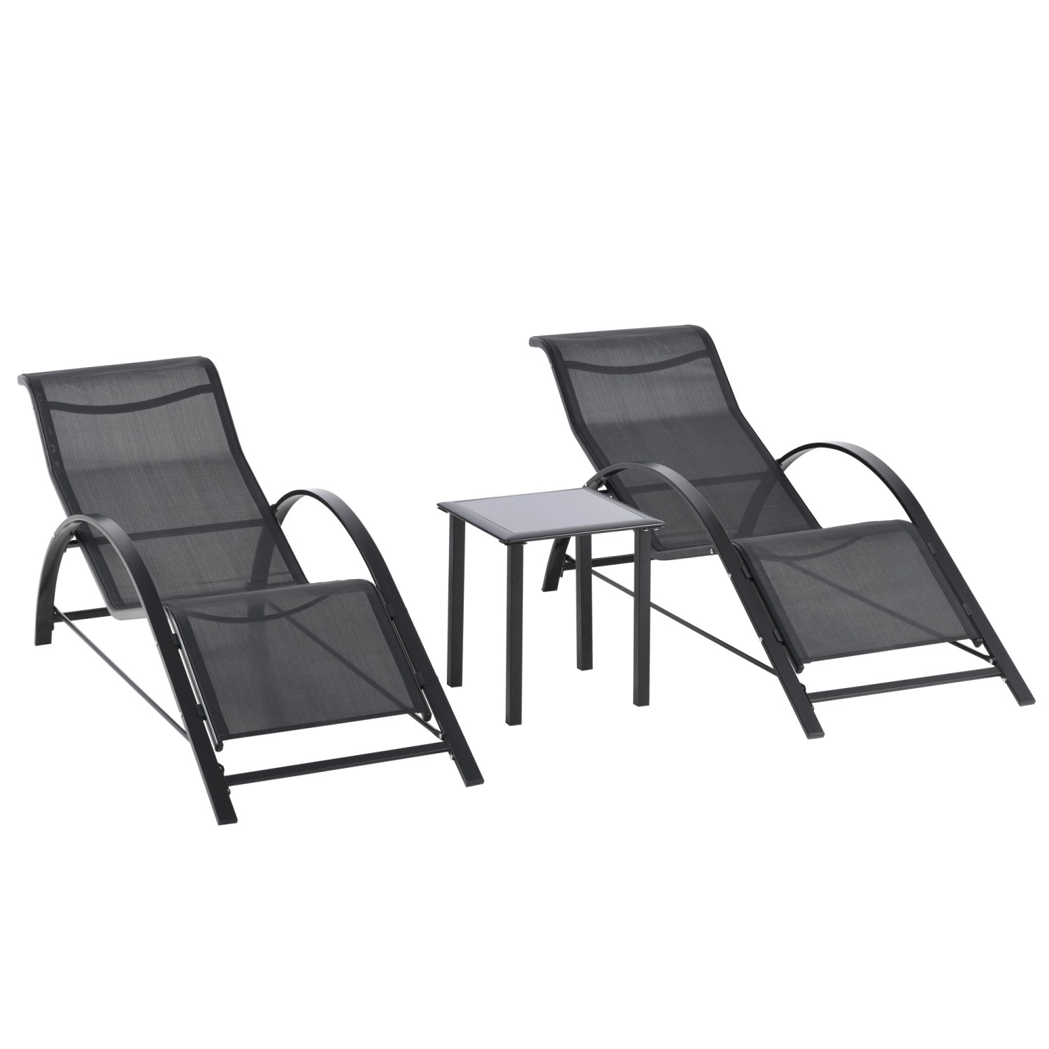 Outsunny Gartenliege mit Tisch und 2 Sonnenliegen Metall Schwarz günstig online kaufen
