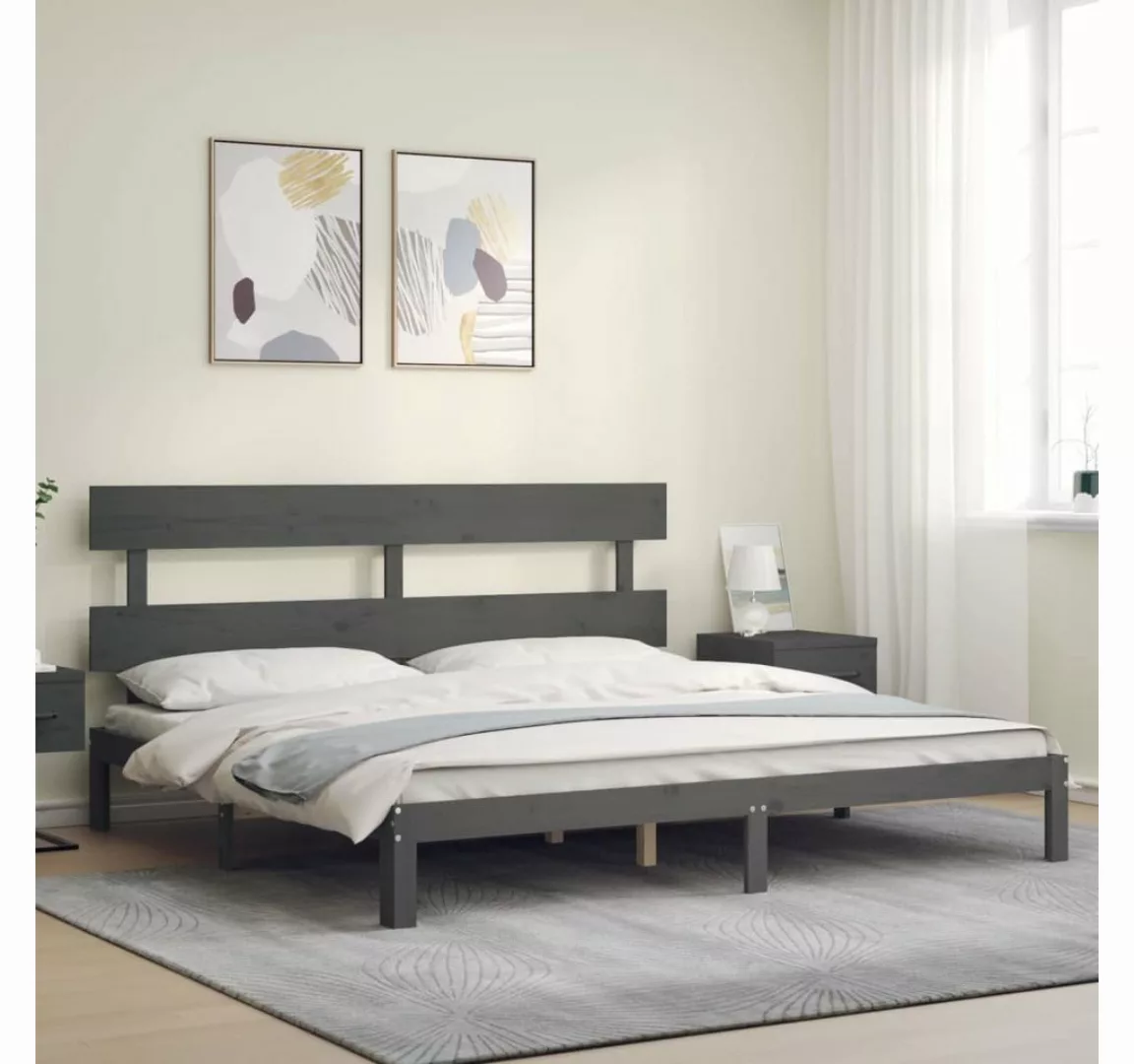 vidaXL Bett Massivholzbett mit Kopfteil Grau 200x200 cm günstig online kaufen