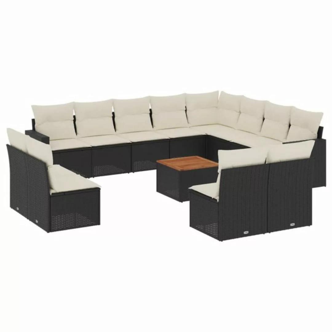 vidaXL Loungesofa 13-tlg. Garten-Sofagarnitur mit Kissen Schwarz Poly Ratta günstig online kaufen