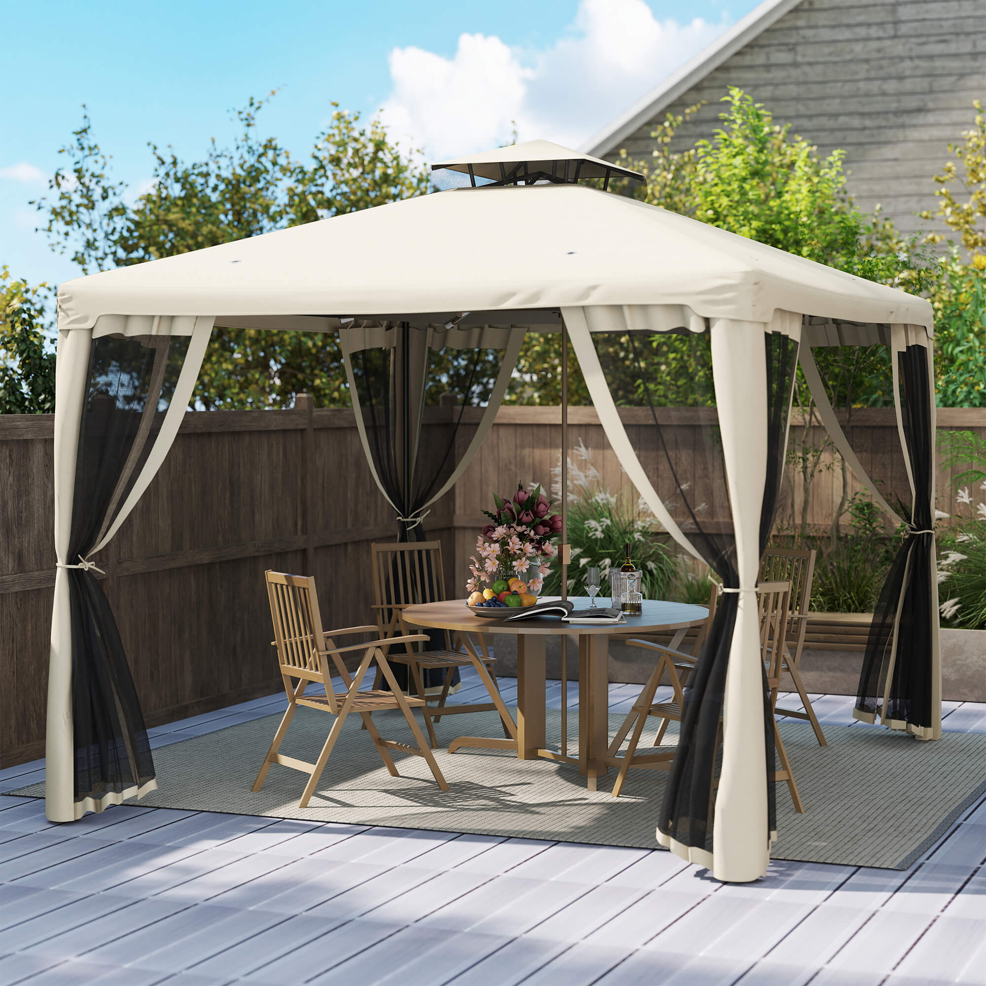 Outsunny Gartenpavillon 3x3m mit 4 Seitenwänden, wetterfest, Metall & Polye günstig online kaufen