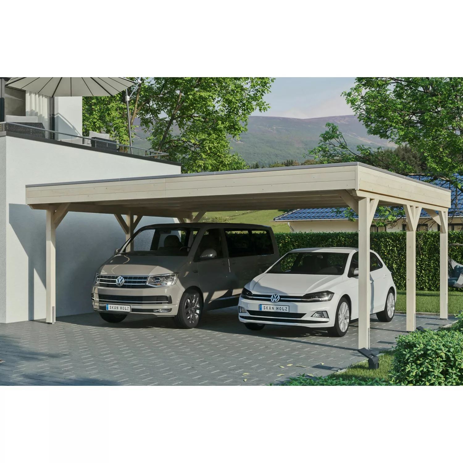 Skan Holz Carport Grunewald 622 cm x 554 cm mit EPDM-Dach Natur günstig online kaufen