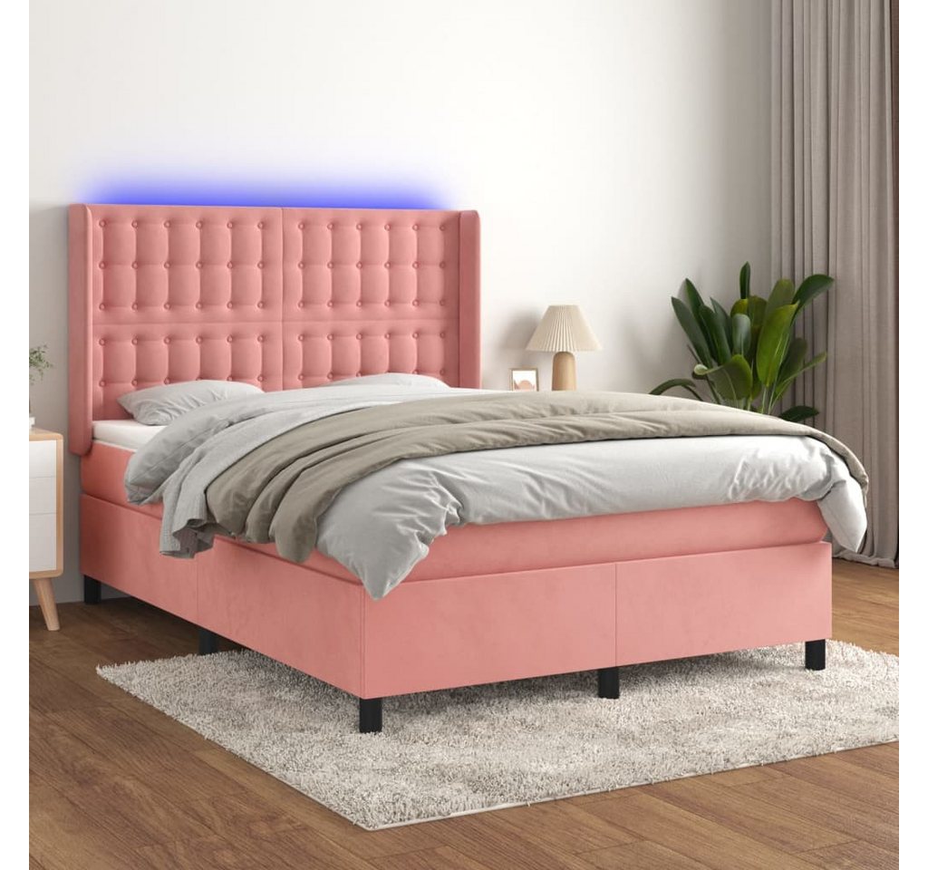 vidaXL Boxspringbett Boxspringbett mit Matratze LED Rosa 140x190 cm Samt Be günstig online kaufen