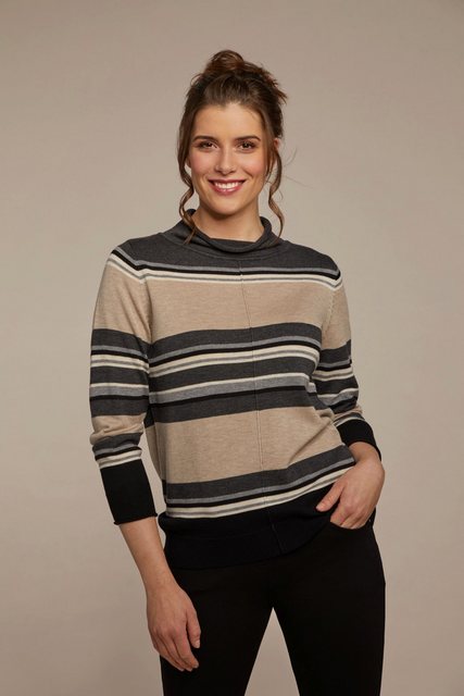 Hajo Rundhalspullover Damen Pullover mit gestricktem Ringel günstig online kaufen