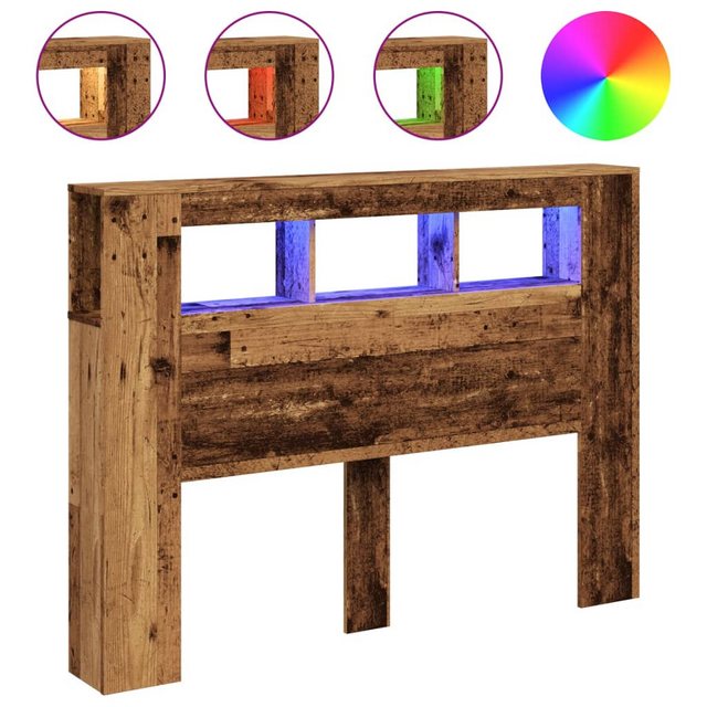 vidaXL Bett, LED-Kopfteil Altholz-Optik 140x18,5x103,5 cm Holzwerkstoff günstig online kaufen