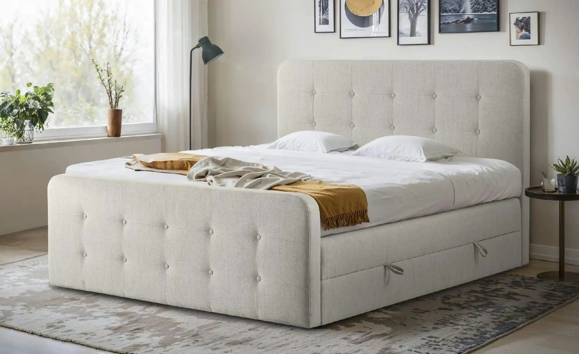 Boxspringbett mit Bettkasten Neapel ¦ beige ¦ Maße (cm): B: 200 H: 121 Bett günstig online kaufen