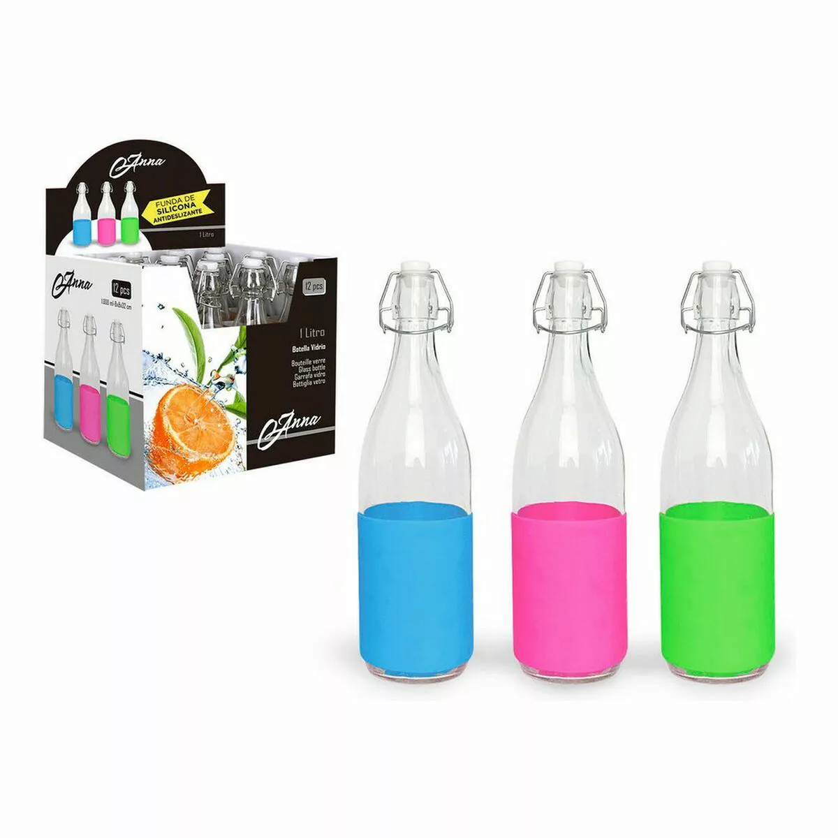 Flasche Anna Glas Mit Deckel Silikon (1 L) günstig online kaufen